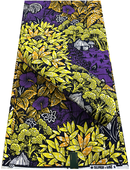 Super Wax Ankara Print Fabric- Chicken Farm-Purple