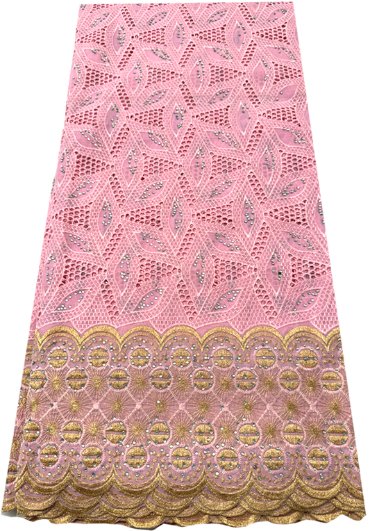 Nigerian Baby Pink  and Gold Voile Cotton Lace