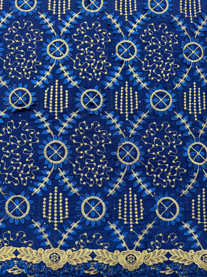 Swiss Voile Lace/ Royal Blue and Gold Swiss Lace/ Nigerian Lace Fabric/ 100% Cotton Lace for Wedding