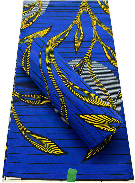 African Hollandais Print-Blue & Yellow-gold