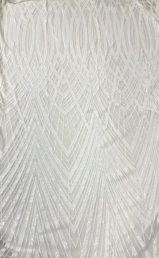 New Design White Sequin on Sheer White Stretch Mesh