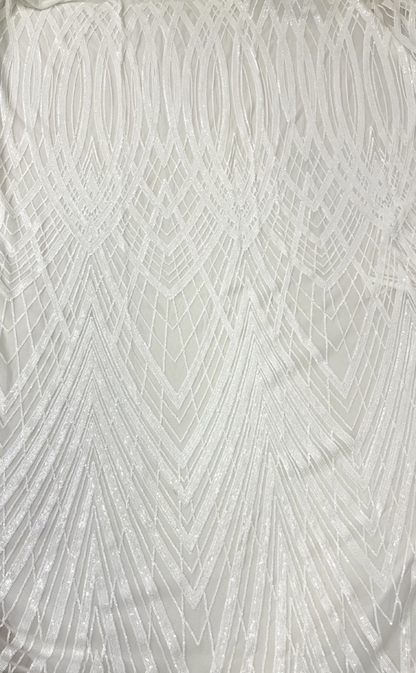 New Design White Sequin on Sheer White Stretch Mesh