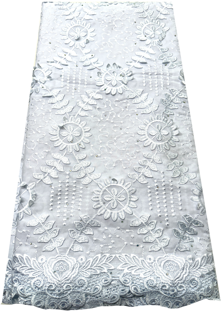 Swiss Voile Lace-White White with crystal stone
