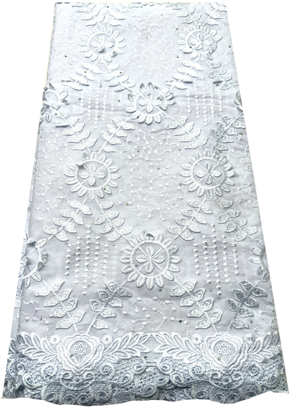 Swiss Voile Lace-White White with crystal stone
