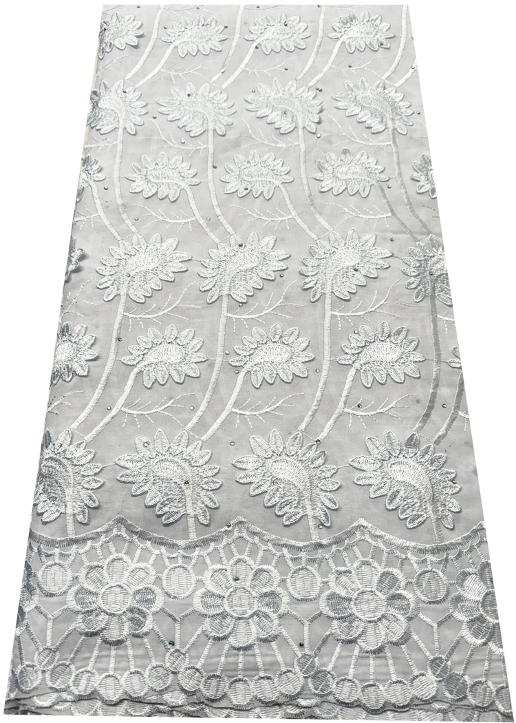 High End Super Quality 3D Swiss Voile Lace- White with tiny Stone