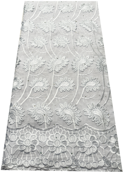 High End Super Quality 3D Swiss Voile Lace- White with tiny Stone