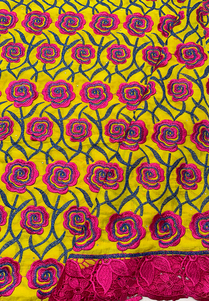 Pink, Yellow, Azure-Blue - Swiss Cotton Voile Lace