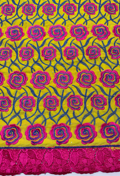 Pink, Yellow, Azure-Blue - Swiss Cotton Voile Lace