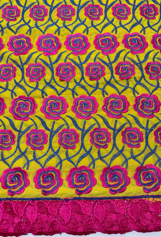 Pink, Yellow, Azure-Blue - Swiss Cotton Voile Lace
